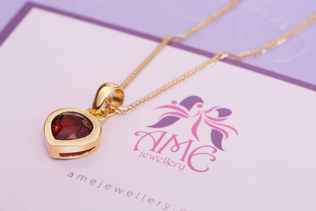 Mặt dây Vàng 14K Đá quý thiên nhiên Red Garnet  Gold Pendant | AME Jewellery