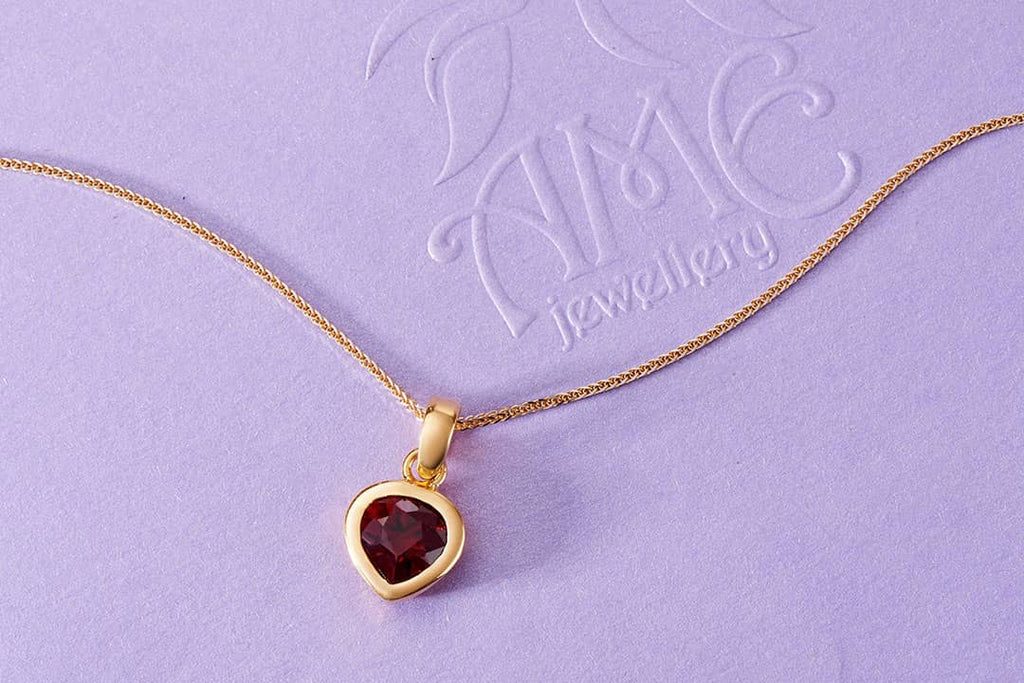 Mặt dây Vàng 14K Đá quý thiên nhiên Red Garnet  Gold Pendant | AME Jewellery