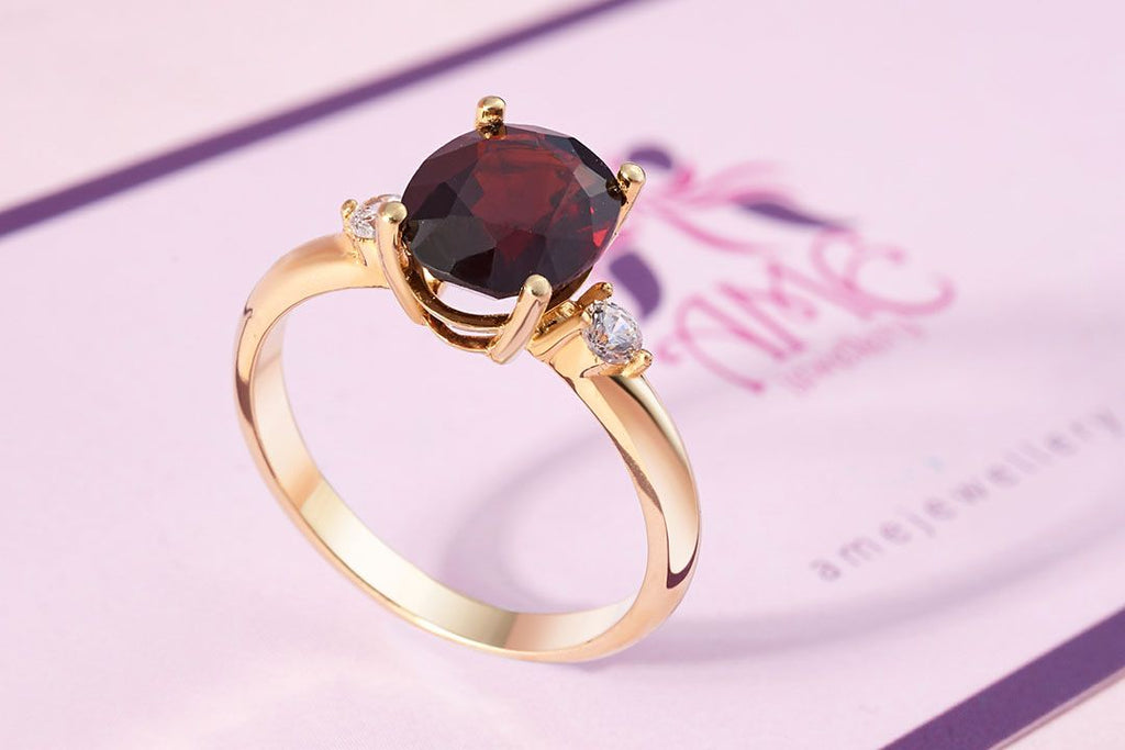 Nhẫn nữ Vàng Đá quý thiên nhiên Oval Garnet Ring in 14K Yellow Gold by AME Jewellery