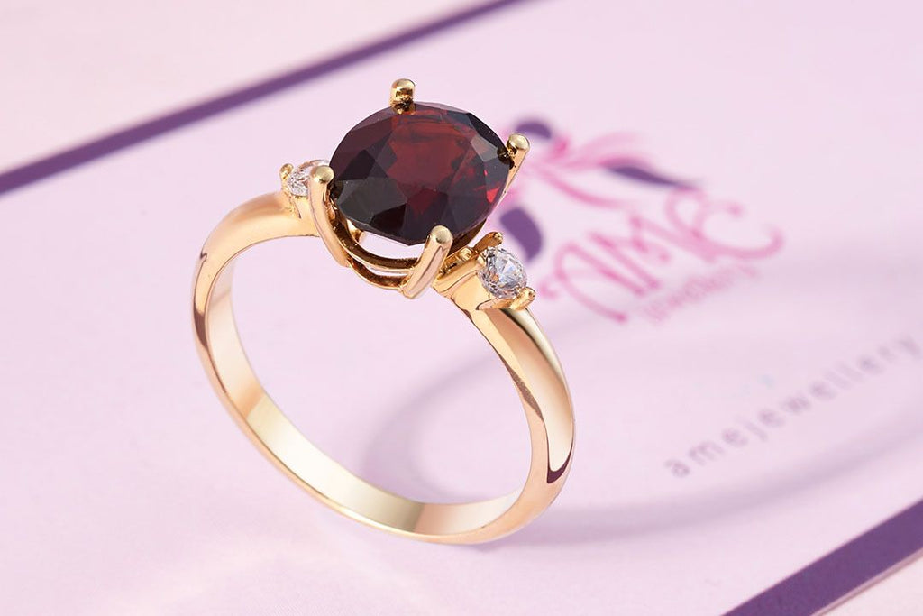 Nhẫn nữ Vàng 14K Đá quý thiên nhiên Garnet Gold Ring - AME Jewellery