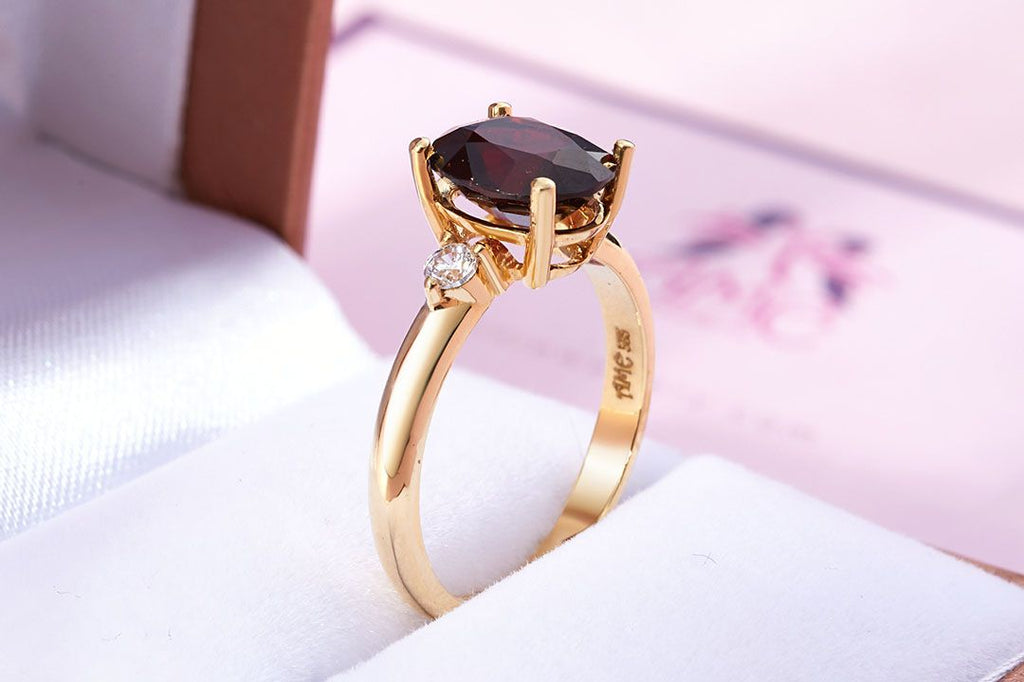 Nhẫn nữ Vàng Đá quý thiên nhiên Oval Garnet Ring in 14K Yellow Gold by AME Jewellery