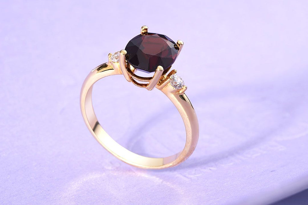 Nhẫn nữ Vàng Đá quý thiên nhiên Oval Garnet Ring in 14K Yellow Gold by AME Jewellery