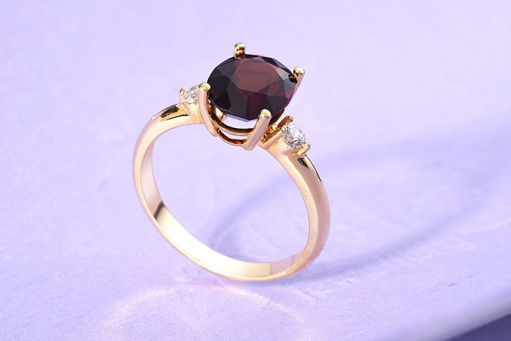 Nhẫn nữ Vàng 14K Đá quý thiên nhiên Garnet Gold Ring - AME Jewellery