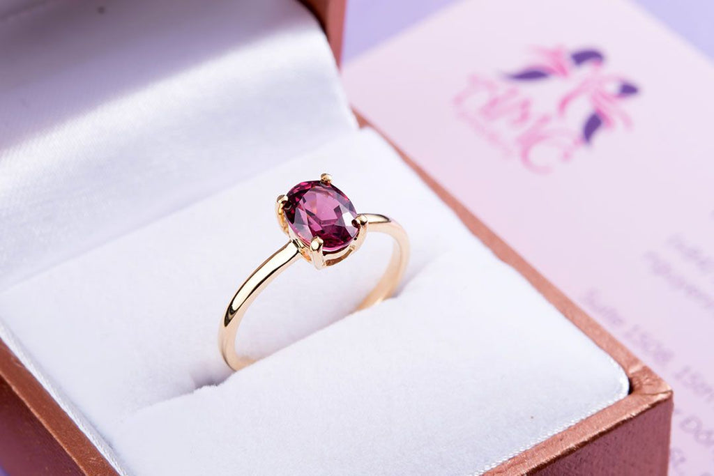 Nhẫn nữ Vàng Đá quý thiên nhiên Purple Rhodolite Garnet Ring in 14K Yellow Gold by AME Jewellery