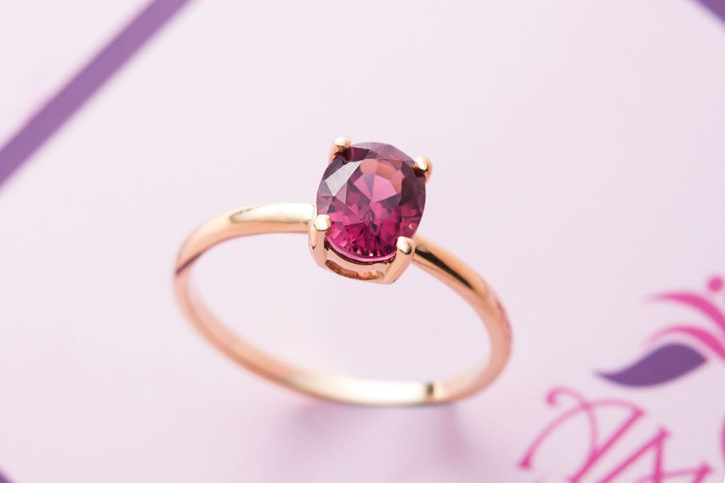 Nhẫn nữ Vàng Đá quý thiên nhiên Purple Rhodolite Garnet Ring in 14K Yellow Gold by AME Jewellery