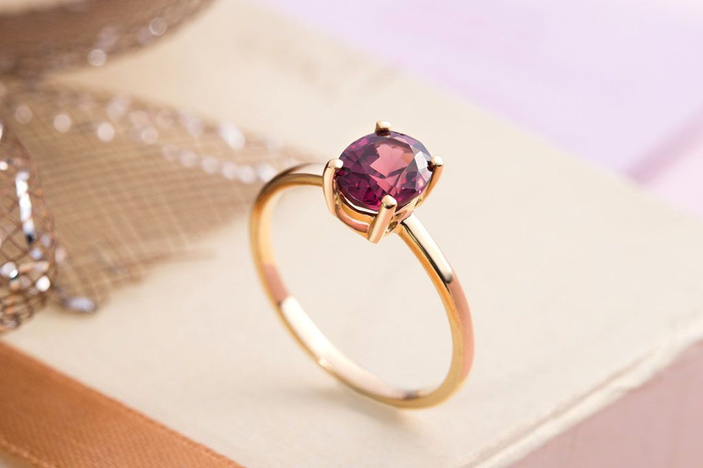 Nhẫn nữ Vàng Đá quý thiên nhiên Purple Rhodolite Garnet Ring in 14K Yellow Gold by AME Jewellery