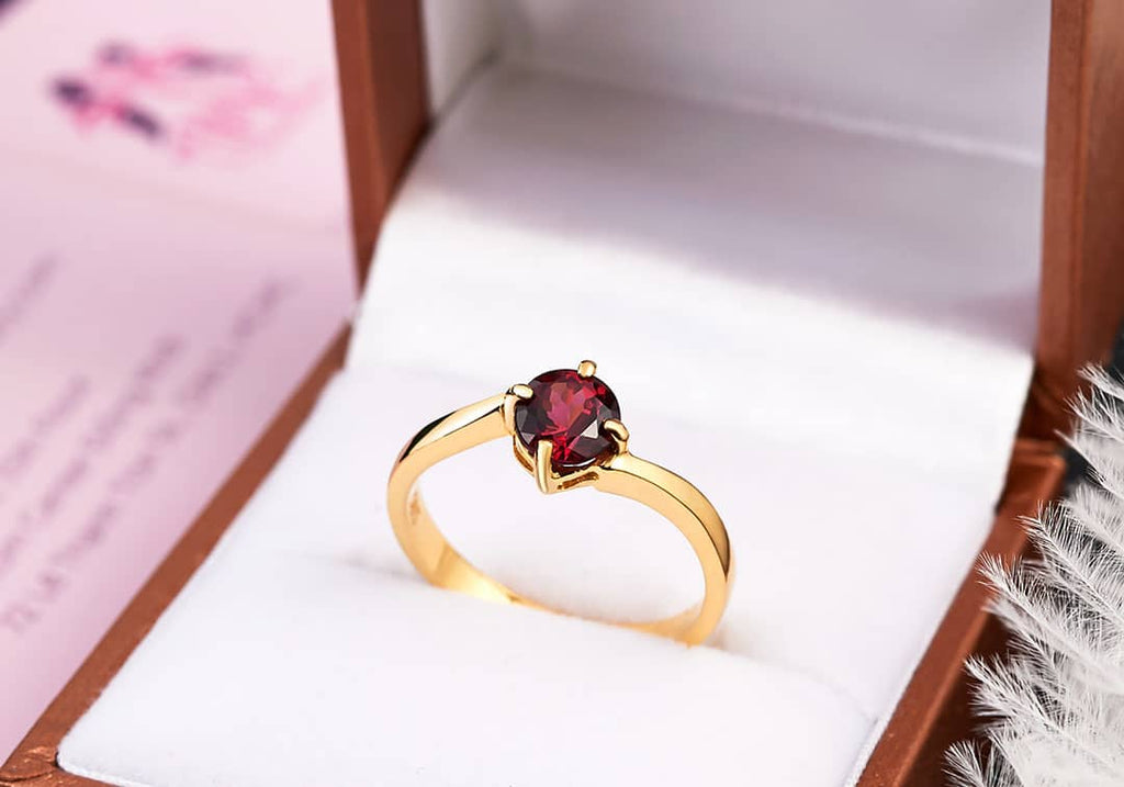 Nhẫn nữ Vàng Đá quý thiên nhiên Red Garnet Twist Ring in 14K Yellow Gold by AME Jewellery