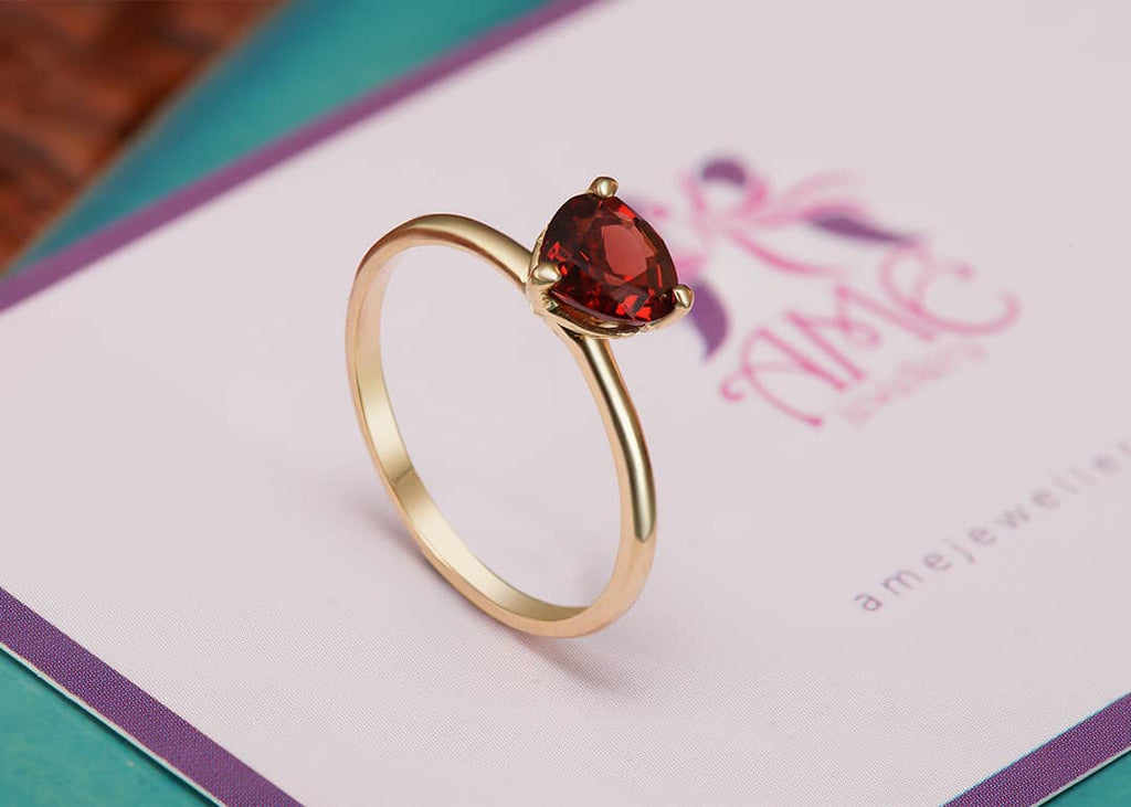 Nhẫn nữ Vàng Đá quý thiên nhiên Heart-cut Red Garnet Ring in 14K Yellow Gold by AME Jewellery