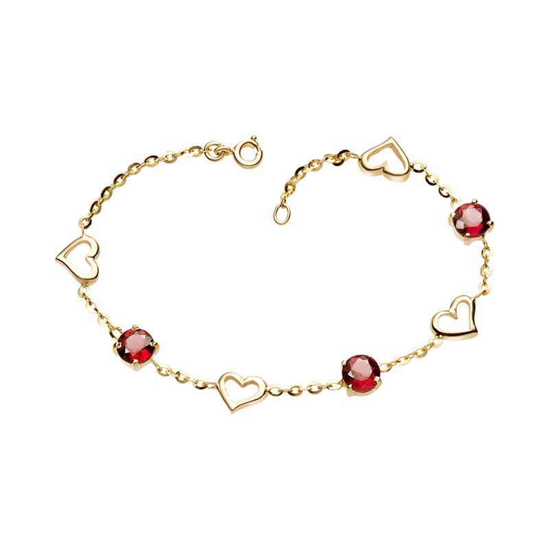 Lắc tay Vàng Đá quý tự nhiên Red Garnet Heart Bracelet in 14K Yellow Gold by AME Jewellery