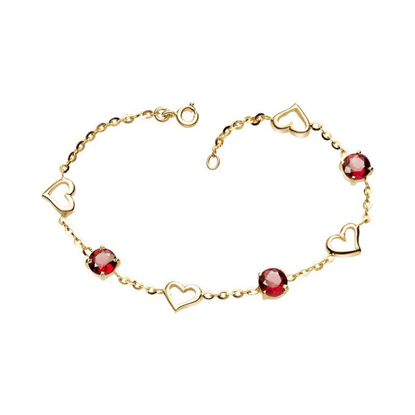Lắc tay Vàng 18K trái tim Đá quý Garnet gold bracelet - AME Jewellery