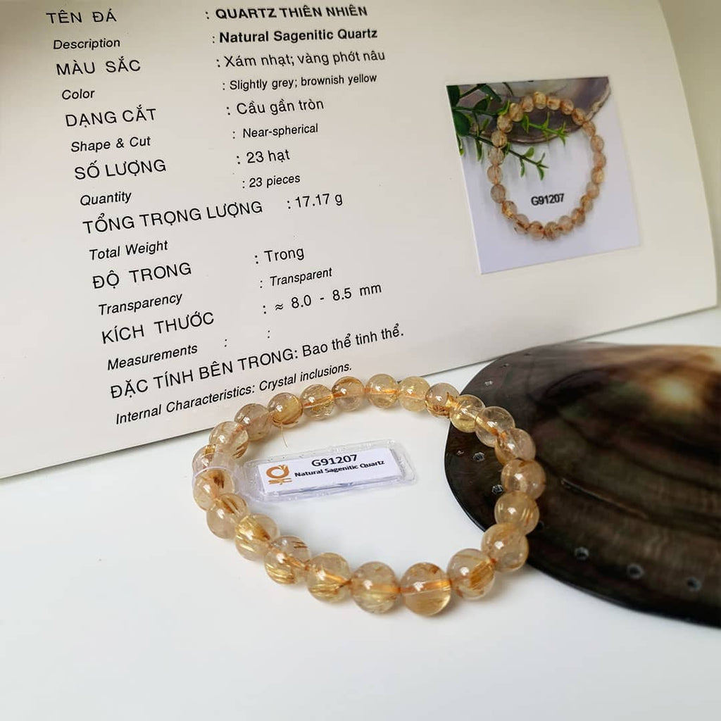 Chuỗi đeo tay Đá quý Thạch Anh Tóc Vàng thiên nhiên | Golden Rutile Quartz Bracelet | AME Jewellery