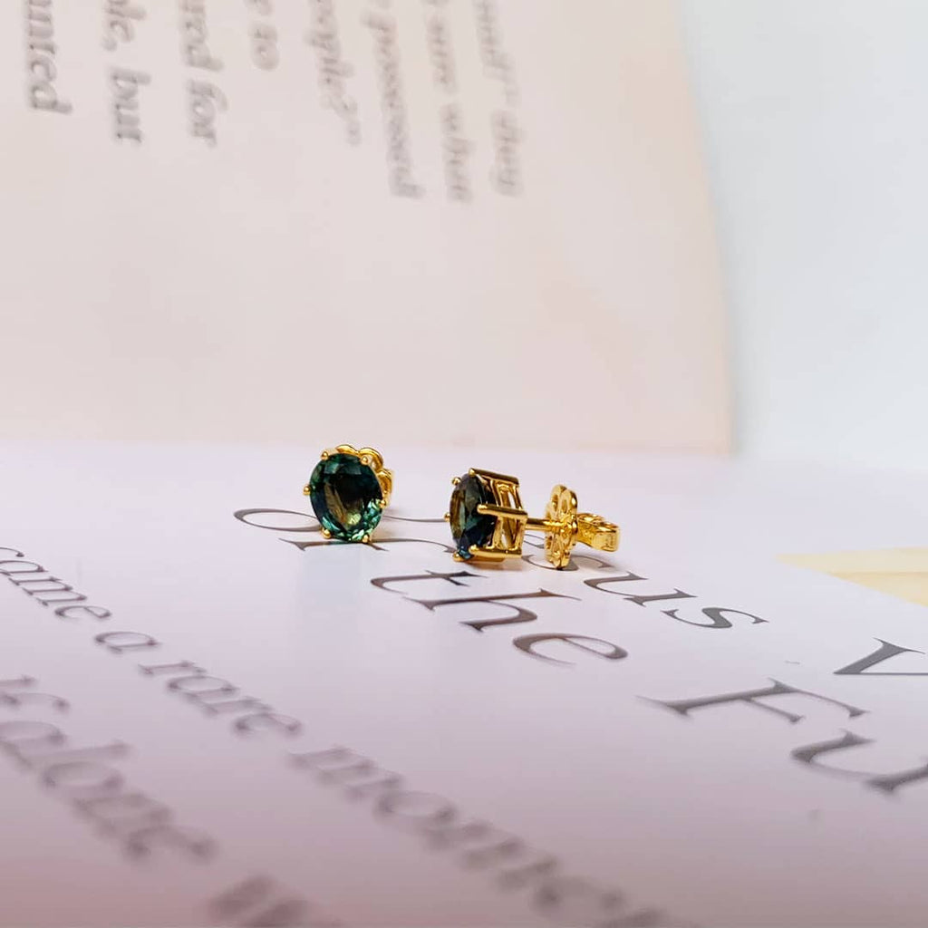 Natural Green Sapphire 6-Prong Earrings in 14K Yellow Gold | AME Jewellery