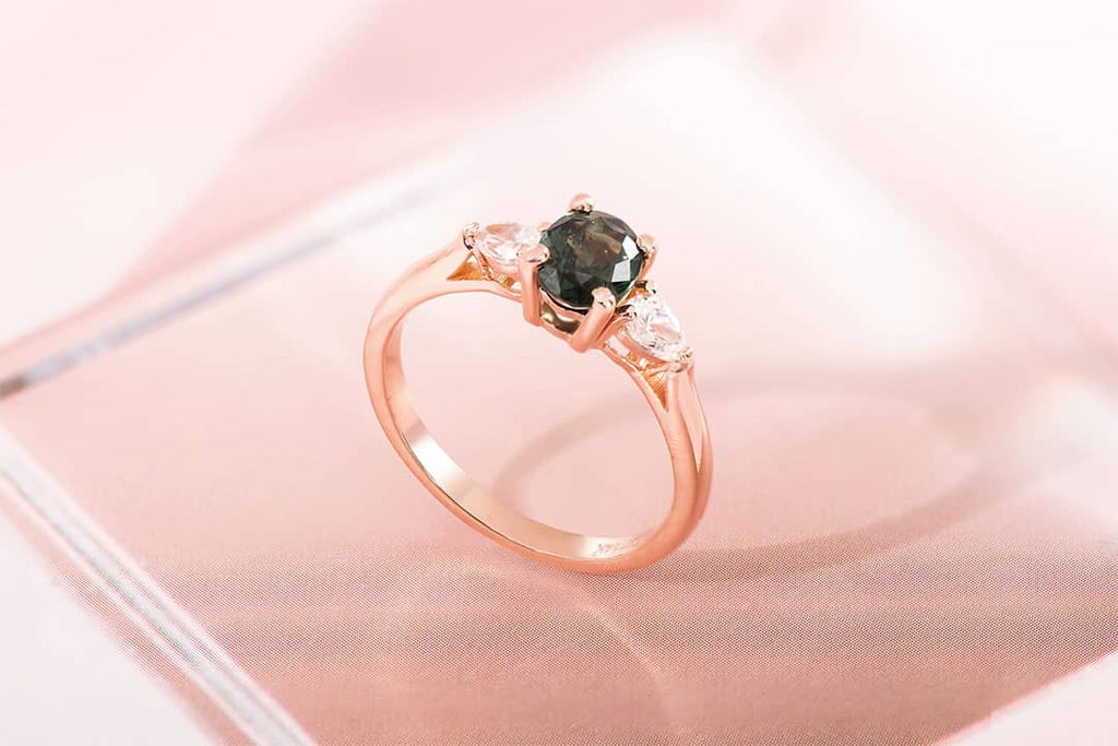 Nhẫn Vàng hồng Đá quý tự nhiên Green Oval-cut Sapphire Ring in 14K Rose Gold by AME Jewellery