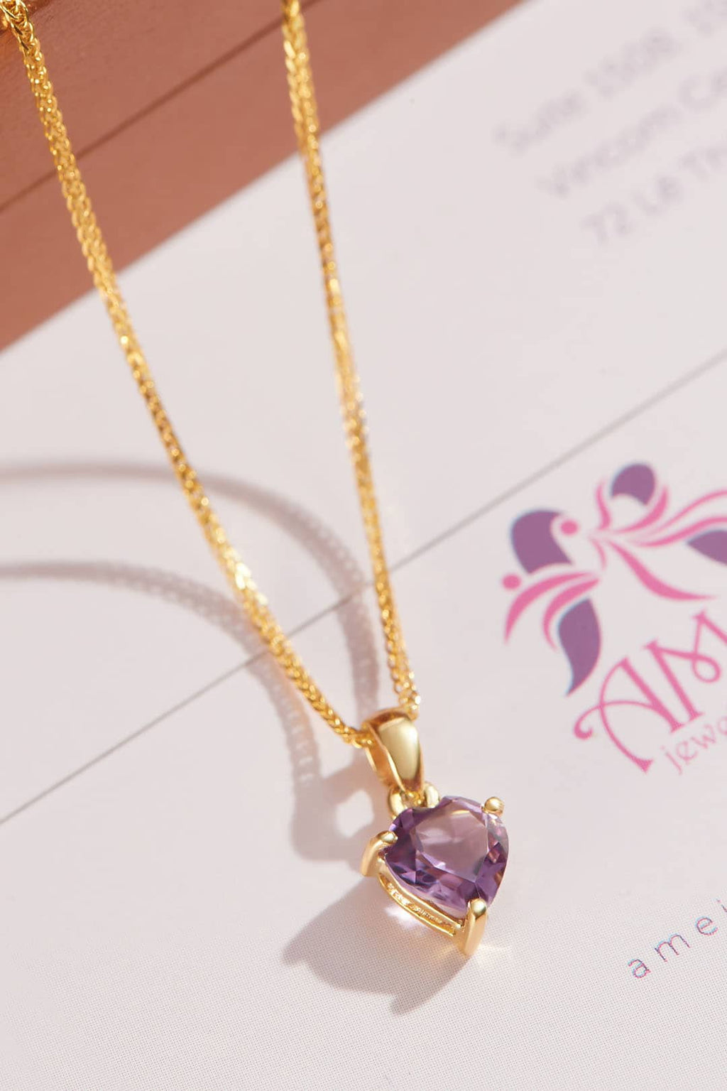 Mặt dây chuyền Vàng Đá quý thiên nhiên Heart-cut Amethyst Pendant Necklace 14K Yellow Gold by AME Jewellery