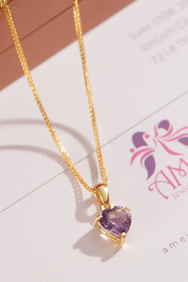 Mặt dây Trái tim Vàng Đá quý thiên nhiên Heart cut Amethyst Pendant Necklace 14K Yellow Gold | AME Jewellery