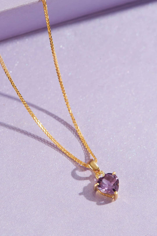 Mặt dây chuyền Vàng Đá quý thiên nhiên Heart-cut Amethyst Pendant Necklace 14K Yellow Gold by AME Jewellery