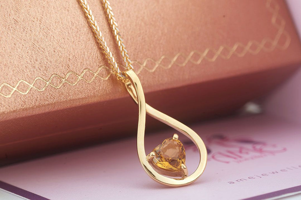 Mặt dây chuyền Vàng Đá quý tự nhiên Heart-cut Citrine Pendant Necklace in 14K Yellow Gold by AME Jewellery