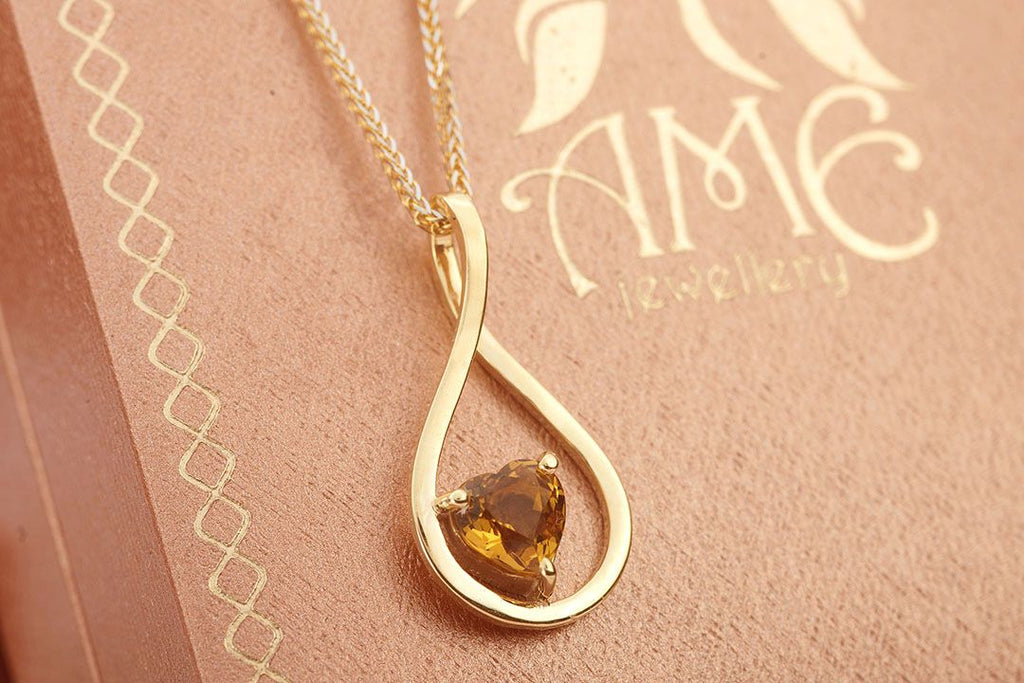 Mặt dây chuyền Vàng Đá quý tự nhiên Heart-cut Citrine Pendant Necklace in 14K Yellow Gold by AME Jewellery