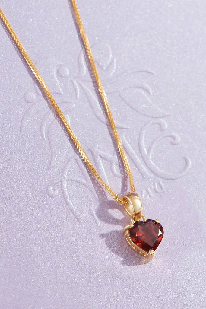 Mặt dây Trái tim Vàng Đá quý thiên nhiên Natural Heart-cut Red Garnet Pendant in 14K Yellow Gold by AME Jewellery