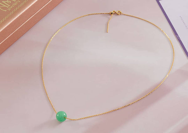 Dây chuyền Vàng 14K Đá quý Cẩm thạch Jadeite Jade Bead Gold Chain Necklace | AME Jewellery