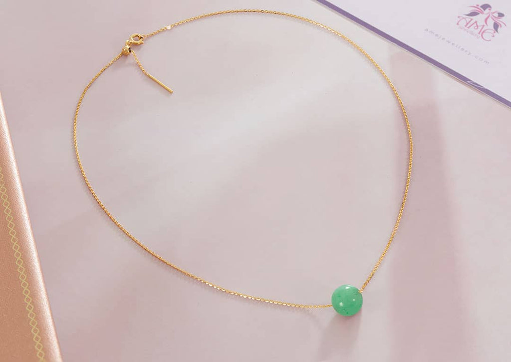 Dây chuyền Vàng 14K Đá quý Cẩm thạch Jadeite Jade Bead Gold Chain Necklace | AME Jewellery