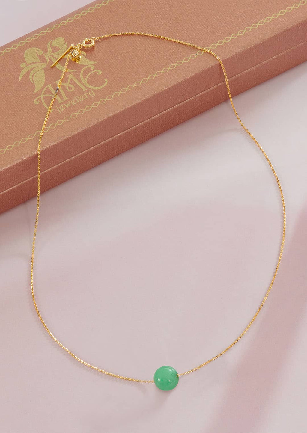 Dây chuyền Vàng 14K Đá quý Cẩm thạch Jadeite Jade Bead Gold Chain Necklace | AME Jewellery