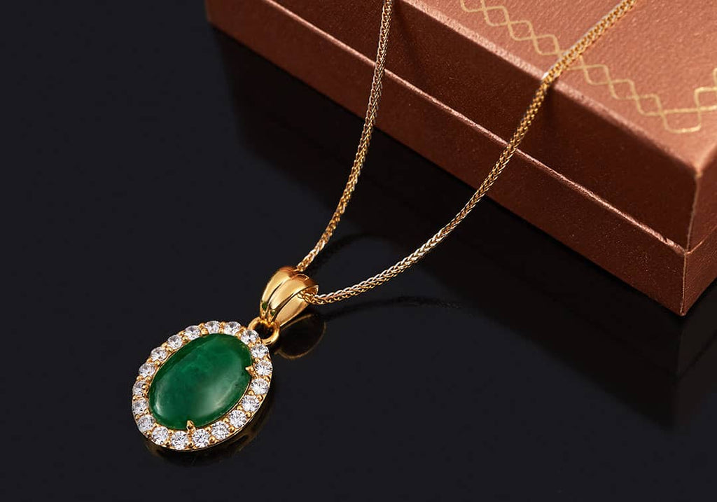 Mặt dây Vàng 14K Đá quý thiên nhiên Cẩm thạch Myanmar Jadeite Jade Pendant Necklace in 14K yellow Gold by AME Jewellery