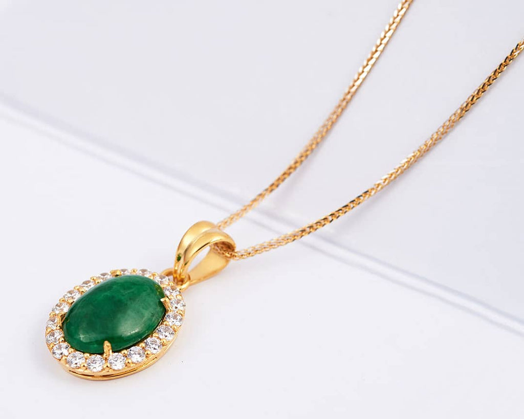 Mặt dây Vàng 14K Đá quý thiên nhiên Cẩm thạch Myanmar Jadeite Jade Pendant Necklace in 14K yellow Gold by AME Jewellery