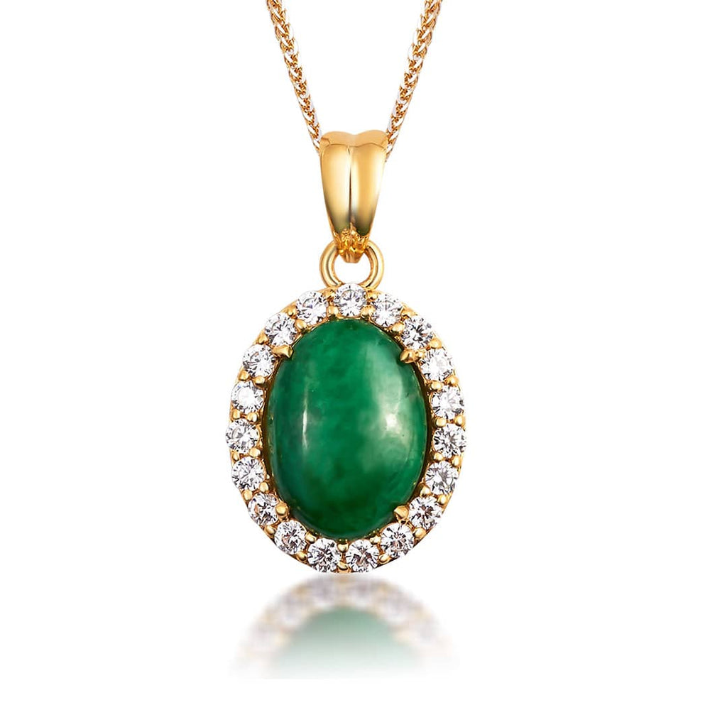 Mặt dây Vàng 14K Đá quý thiên nhiên Cẩm thạch Myanmar Jadeite Jade Pendant Necklace in 14K yellow Gold by AME Jewellery