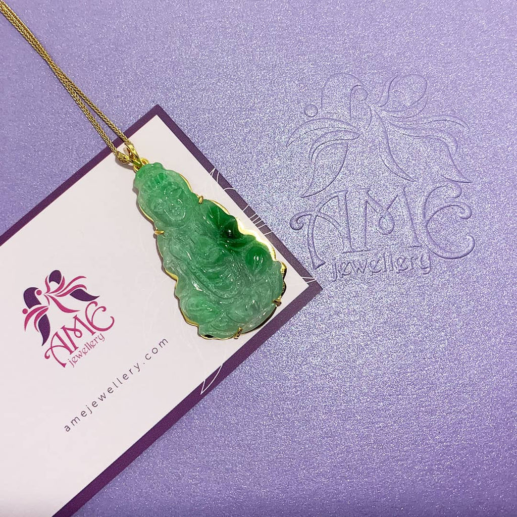 Mặt dây Vàng 14K Phật Bà Cẩm thạch Jadeite Jade Gold Pendant | AME Jewellery