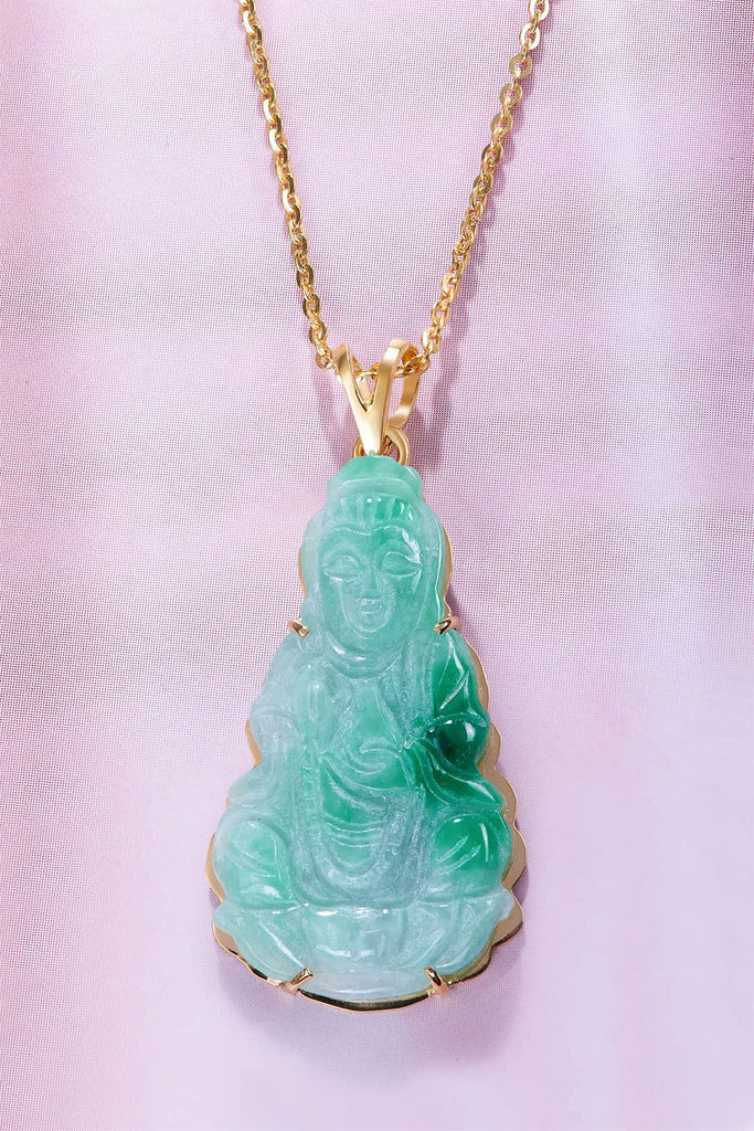 Mặt dây Vàng 14K Phật Bà Cẩm thạch Jadeite Jade Gold Pendant | AME Jewellery