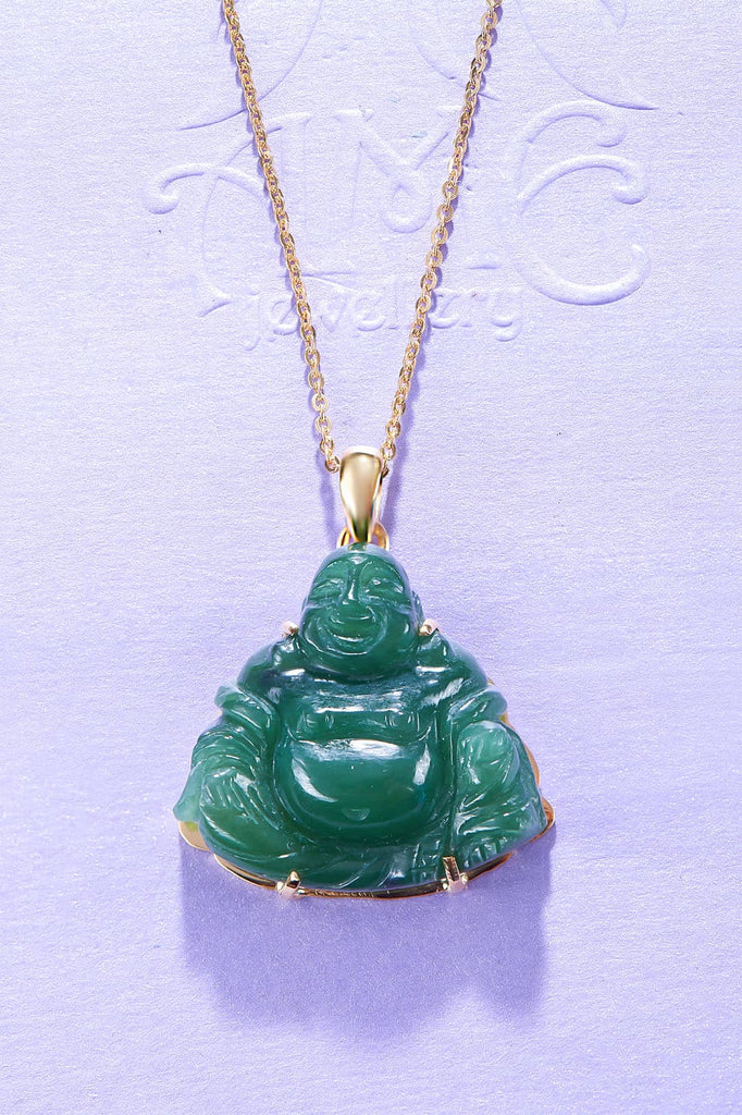 Mặt dây Vàng 14K Phật Di Lặc Cẩm thạch Nephrite Jade Maitreya Buddha | AME Jewellery