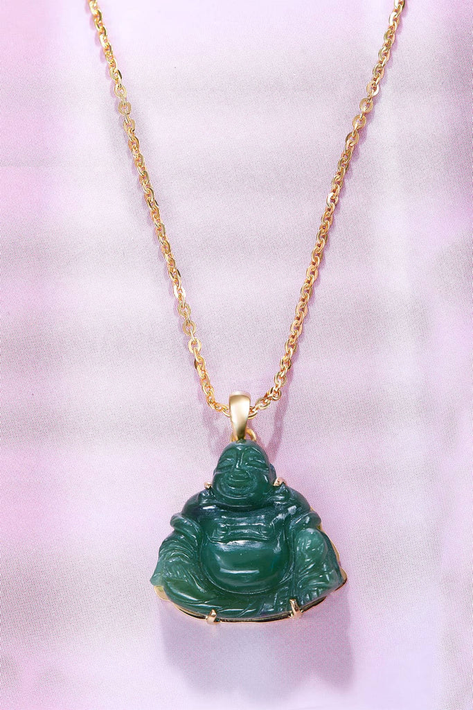Mặt dây Vàng 14K Phật Di Lặc Cẩm thạch Nephrite Jade Maitreya Buddha | AME Jewellery