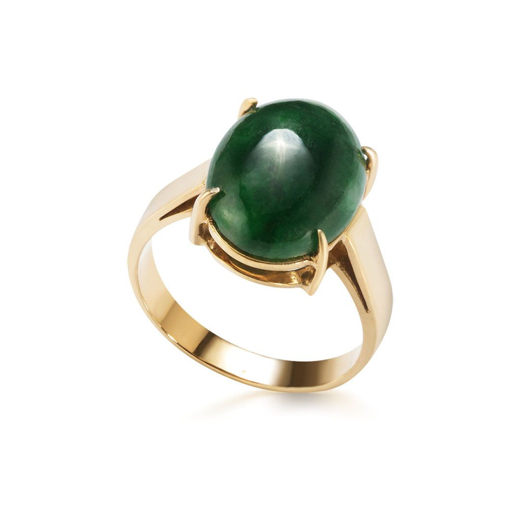 Natural oval cabochon jadeite jade ring in 14K Yellow Gold - AME Jewellery