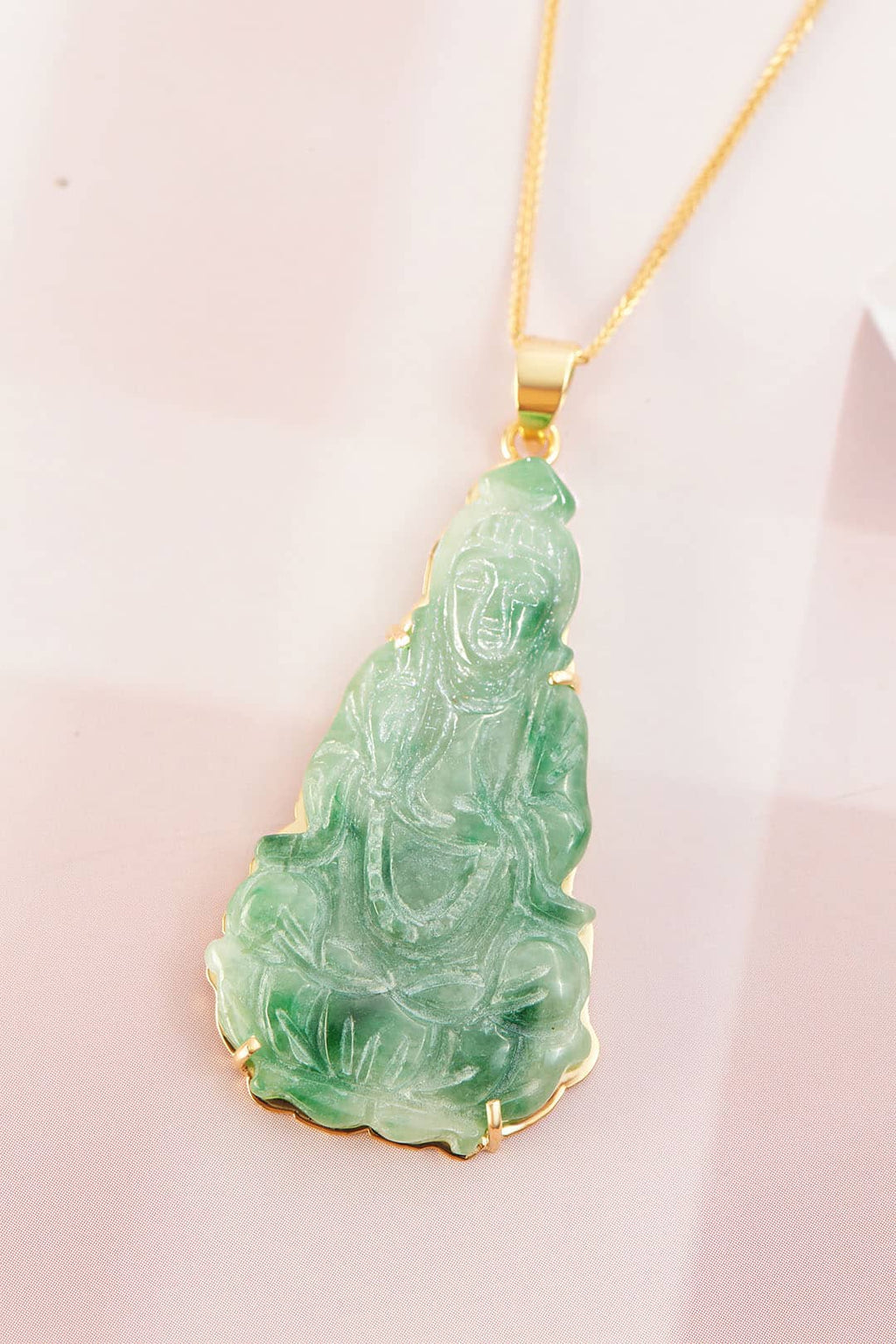 Mặt dây Cẩm thạch Phật Bà Quan Âm | Burmese Natural Jadeite Jade Guanyin Buddha Gold Pendant | AME Jewellery