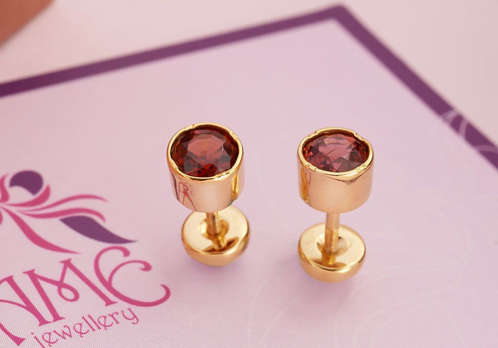 Khuyên tai Nam Vàng 14K Đá quý tự nhiên Garnet Yellow Gold Earrings for Men