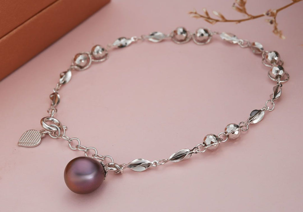 Lắc tay Bạc Ngọc trai Aubergine Teardrop Freshwater Pearl Silver Bracelet by AME Jewellery