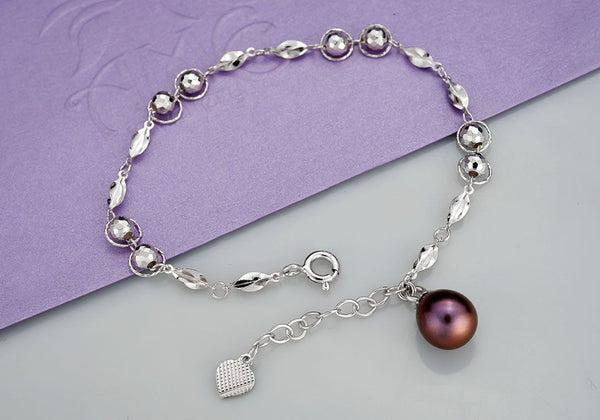 Lắc tay Bạc Ngọc trai Aubergine Teardrop Freshwater Pearl Silver Bracelet by AME Jewellery