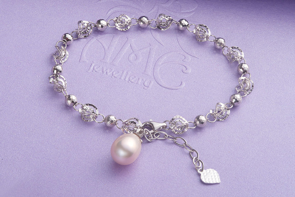 Lắc tay Bạc Ngọc trai giọt trắng White Pearl Silver Bracelet  by AME Jewellery