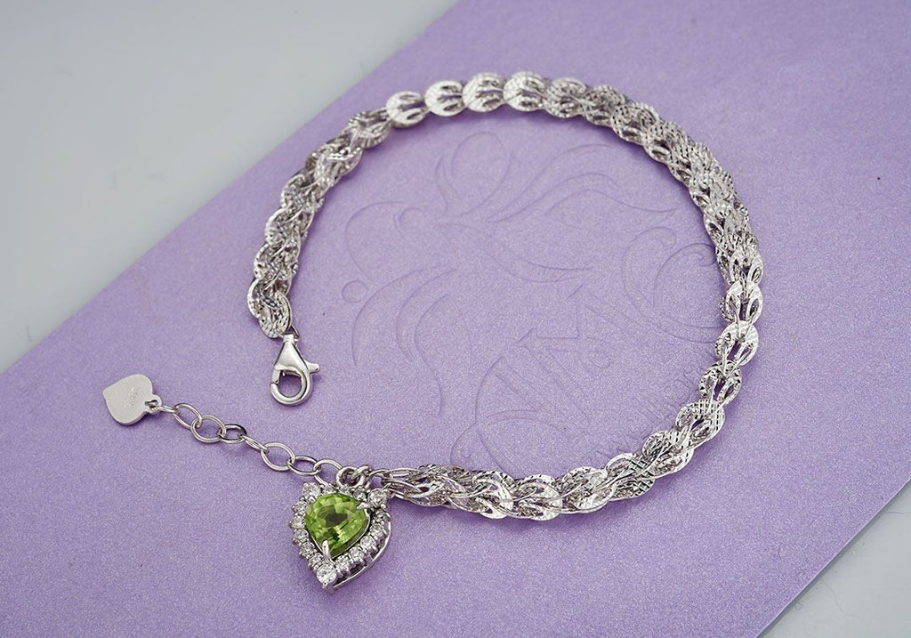 Lắc tay Đá quý thiên nhiên Heart-cut Peridot Bracelet in Sterling Silver by AME Jewellery