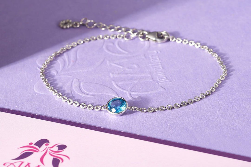 Lắc tay Đá quý thiên nhiên Blue Topaz Bracelet in Sterling Silver by AME Jewellery