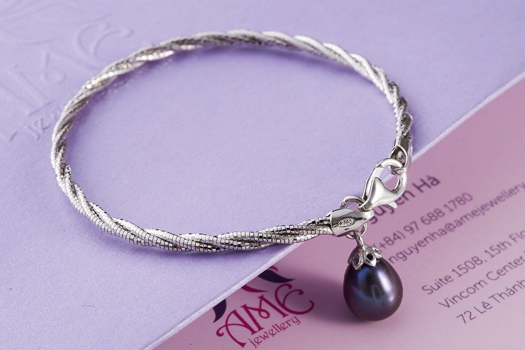 Lắc tay Ngọc trai nước ngọt Aubergine Teardrop Freshwater Pearl Bracelet by AME Jewellery