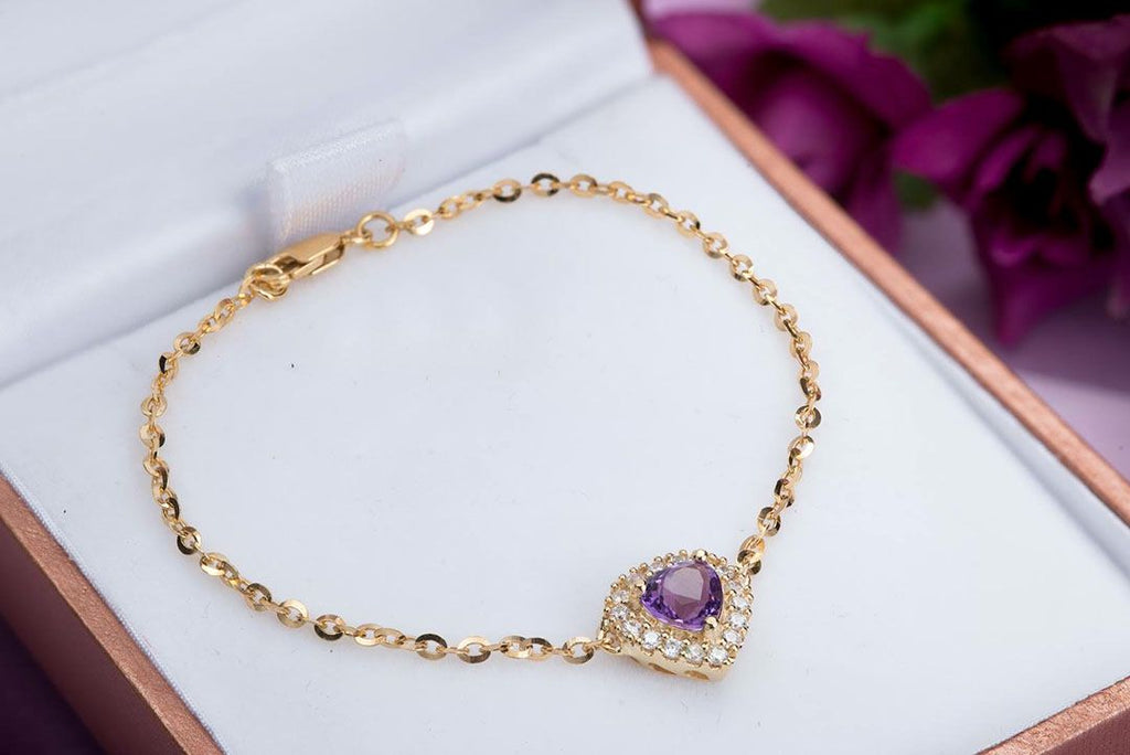 Lắc tay Vàng Đá quý tự nhiên Heart-cut Amethyst Bracelet in 14K Yellow Gold by AME Jewellery