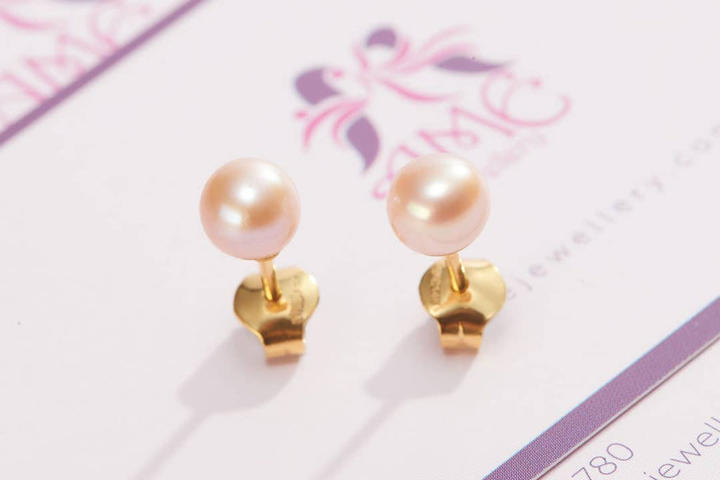Bông tai Ngọc trai Lavender Freshwater Cultured Pearl Earrings 14K Yellow Gold | AME Jewellery