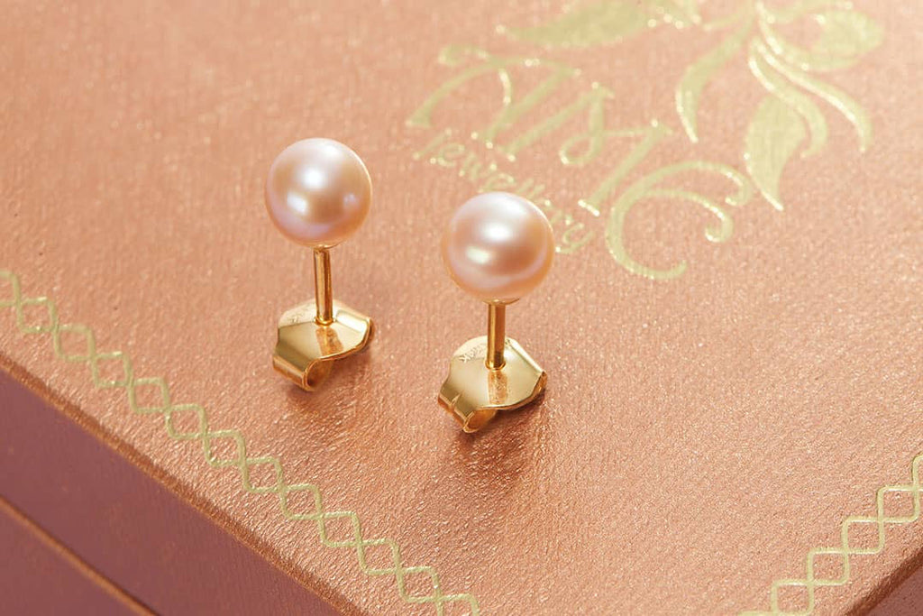 Bông tai Ngọc trai Lavender Freshwater Cultured Pearl Earrings 14K Yellow Gold | AME Jewellery