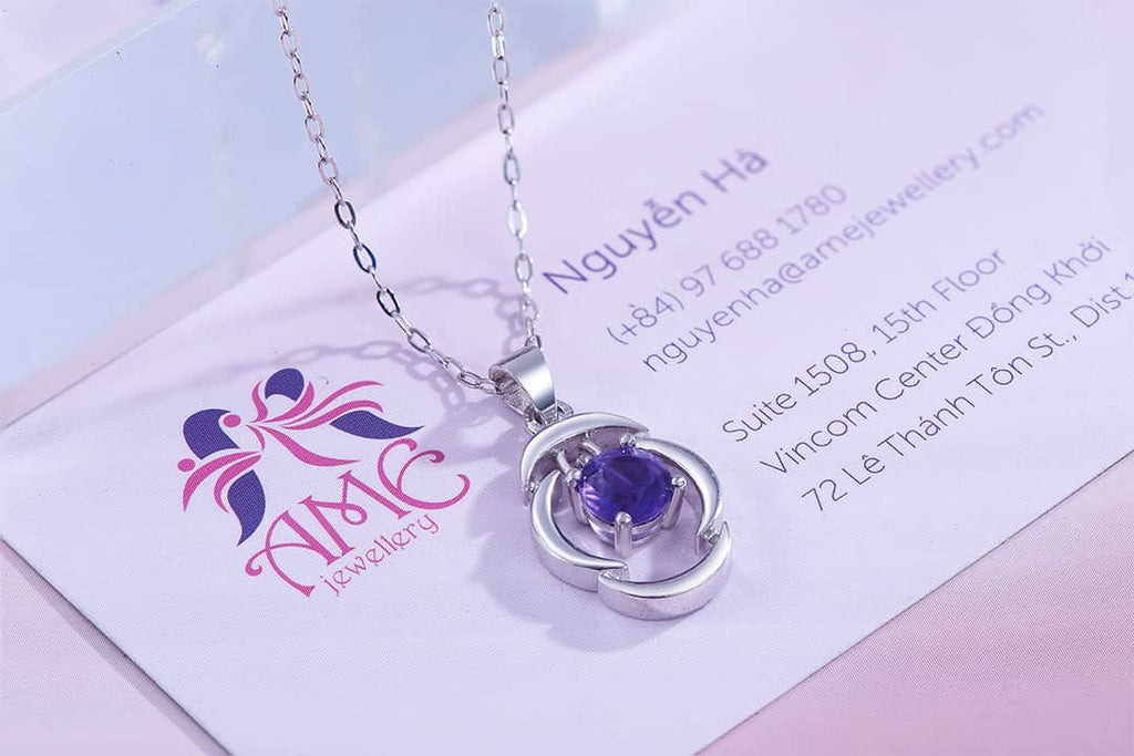 Mặt dây chuyền Đá quý tự nhiên Amethyst Pendant Necklace in Sterling Silver by AME Jewellery