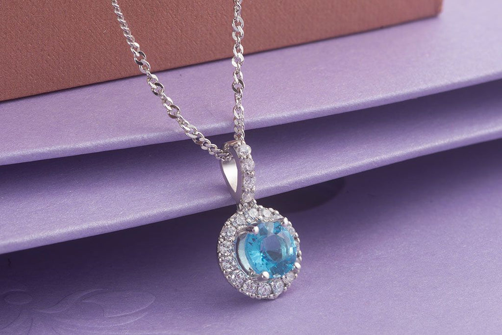 Mặt dây chuyền Đá quý tự nhiên Blue Topaz Pendant Necklace in Sterling Silver by AME Jewellery