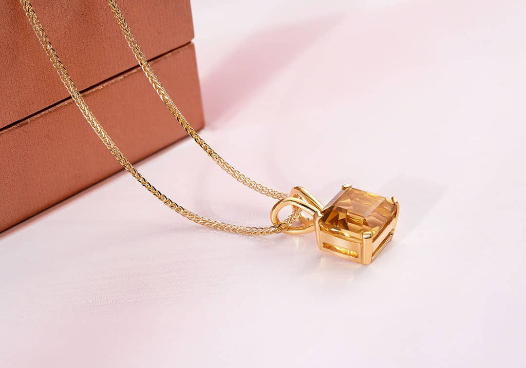 Mặt dây Vàng 14K Đá quý tự nhiên Citrine vuông - AME Jewellery