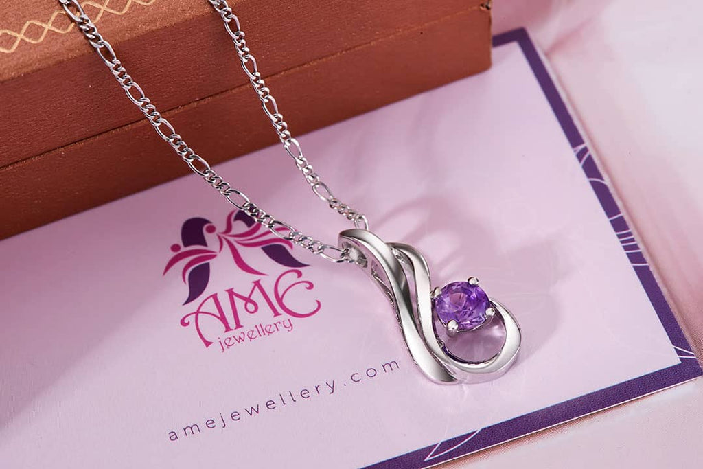 Mề đay Đá quý tự nhiên Amethyst Pendant Necklace in Sterling Silver by AME Jewellery