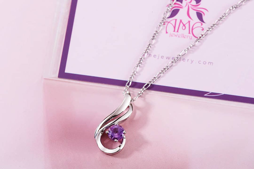 Mề đay Đá quý tự nhiên Amethyst Pendant Necklace in Sterling Silver by AME Jewellery